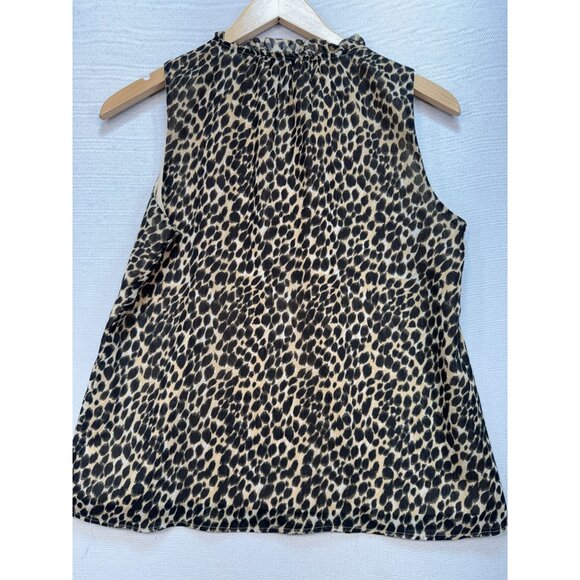J.Crew Womens Leopard Ruffle Tie Neck Tank Top Size S Beige  Sleeveless Chic - Picture 9 of 12